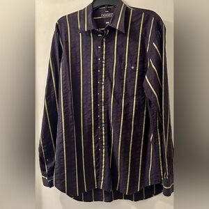 Tommy Bahama Island Soft 100% Cotton Blue & Lime Green Embroidered Shirt Size L